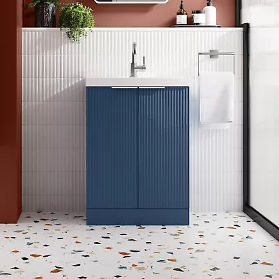 Hudson Reed Floor Standing 500mm Fluted Blue Basin Vanity Unit Bathroom Sink • £269.95