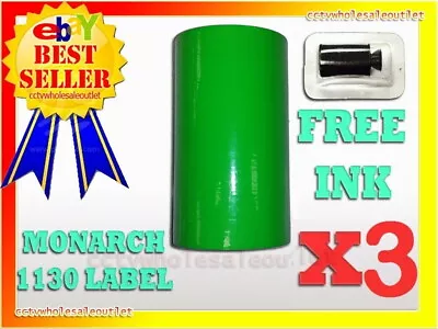 3 Fluorescent Green Label For Monarch 1130 Pricing Gun 3 Sleeve= 30 Rolls • $64.50