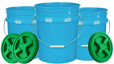 Food Grade Plastic 5 Gallon Buckets Pails With Screw On Lid -BPA Free ( 3 Pack) • $59.77