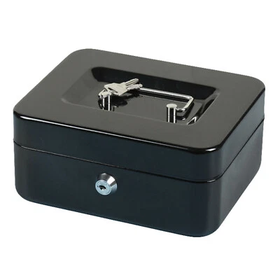 £8.45 • Buy Money Box Tin 6  Steel Metal Cash Safe Security Petty Tin With Lock 2 Keys Black