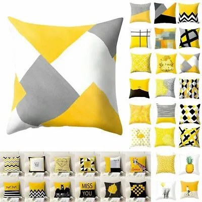 £4.89 • Buy Yellow Geometric Cushion Cover Throw Waist Pillow Case Home Sofa Decor