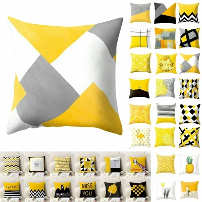 £4.89 • Buy Yellow Geometric Cushion Cover Throw Waist Pillow Case Home Sofa Decor