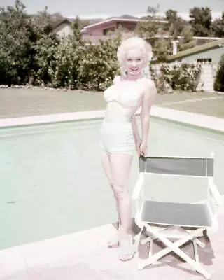 American Actress And Model Mamie Van Doren By A Swimming Pool 1955 Old Photo • $9