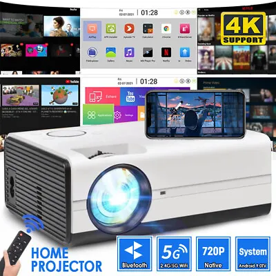 $49.99 • Buy HD 1080P Wireless Projector 5G WiFi Bluetooth Android 9.0 System Smart Theater