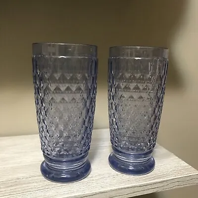 Set Of 2 Villeroy & Boch Boston Blue Highball Tea Water Glasses Germany EUC • $22.47