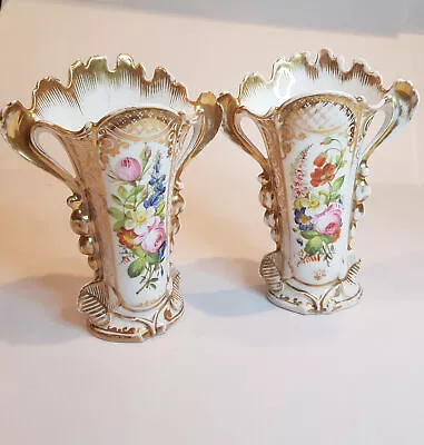 Vieux Paris Porcelain Mantle Spill French Gilt Hand Painted Antique Vase Pair • $563.15