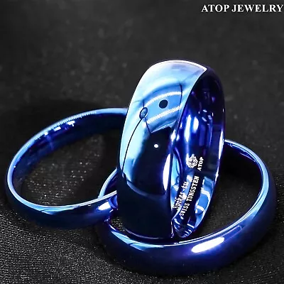 Tungsten Carbide Blue Polish Dome Wedding Band Ring ATOP Men's Jewelry • $13.59