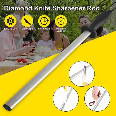 12in Diamond Knife Sharpener Steel Honing Rod Oval Stick Kitchen Sharpening Tool • $14.48