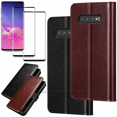 For Samsung Galaxy S10 Plus S10e S8+ Wallet Leather Case Cover / Tempered Glass • $10.99