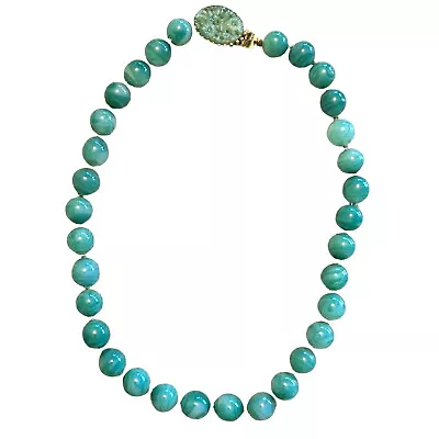 Vintage Peking Glass Round Bead Choker Necklace Faux Jade Molded Glass Clasp • $60