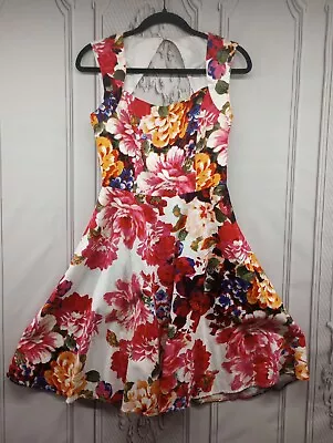 New York & Company Party Dress Women's Size 4 Floral Tea Length Keyhole Back EUC • £14.43