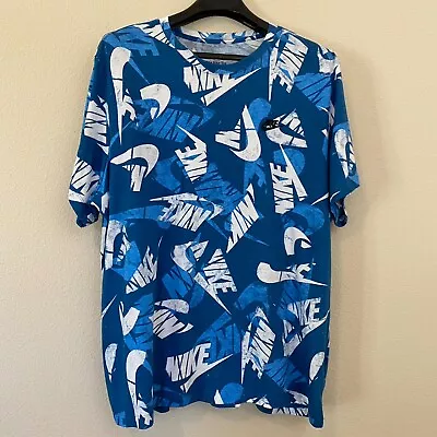 Nike Men 3XL Shirt Swoosh All Over Logo Short Sleeve Cotton Crewneck Blue New • $25.20