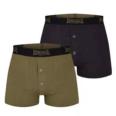 Mens Black Khaki  2 Pack Lonsdale Boxer Shorts Underwear Sizes S M L Xl • £13.49