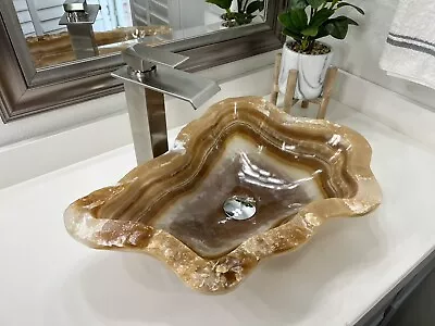 Onyx Stone Sink / Bathroom Vessel Sink / Modern Natural Stone Sink / Handmade • $599