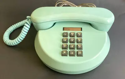 Vtg Telephone 1970s Round Push Button Northern Telecom Aqua Blue Mod Retro Prop • $35