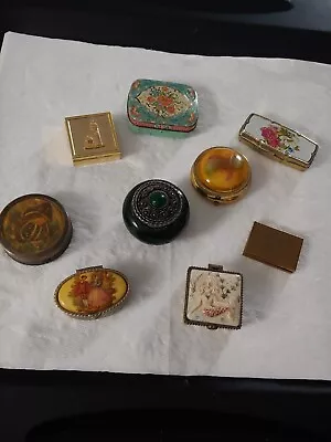 Lot Of 9 Vintage Hinged Pill Compact Trinket Boxes • $12