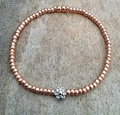£5.95 • Buy Rose Gold Silver Flower Daisy Stacker Bracelet Stretchy 