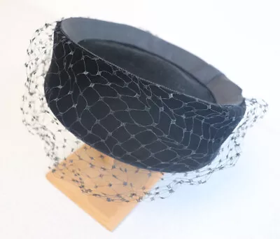 Vintage Women's Black Velvet Pillbox Hat With Netting - G. Fox & Co  • $30