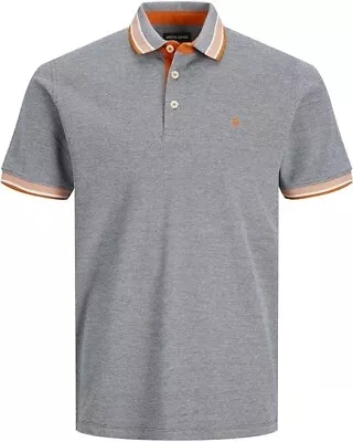 Mens JACK & JONES Slim Fit Polo Shirt Short Sleeve Grey/Orange Size UK XL • £14.99