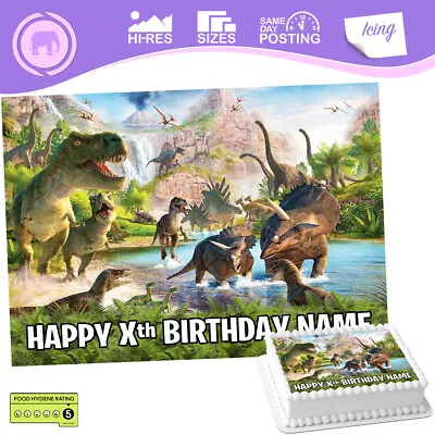 Dinosaur T Rex Cake Topper Personalised Decoration Edible Icing Sizes Inc Costco • £14.47