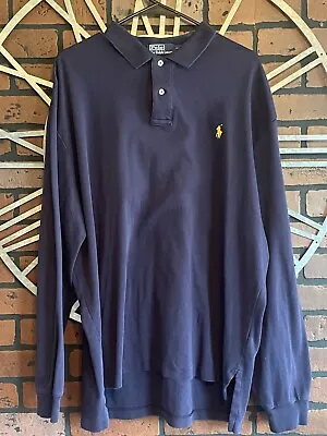Men’s Polo Ralph Lauren Navy Blue Long Sleeve Polo Shirt Size XL W/ Yellow Logo • $15