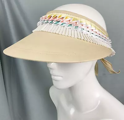 Vintage 90s Custom Pleated Preppy Sporty Visor Hat Tennis Golf Sun Protection • $34.20