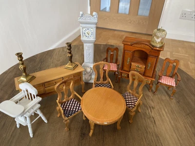 £3 • Buy Dolls House Dining Room Set - Table Chairs Sideboard Candlesticks Clock