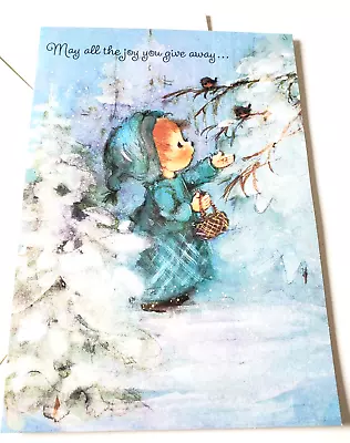 Vintage Greeting Card Mary Hamilton Christmas Girl Feeding Birds In Snowy Tree • $3.50