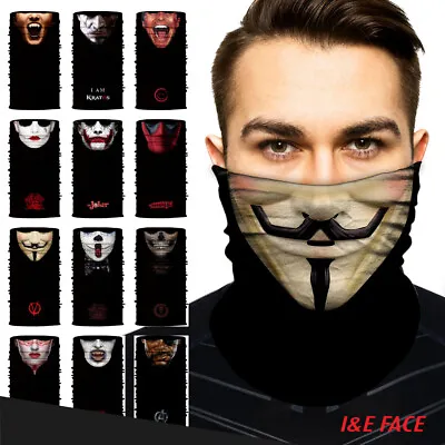 Skull Joker Clown UV Protection Face Mask Neck Gaiter Scarf Multi Use Balaclava • $2.99