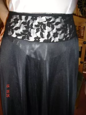 Vtg Black Silky With Deep Lace Tummy Control Waist Half Slip Petticoat 14 • £9.99