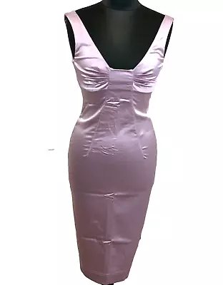 Dolce And Gabbana D&G Lilac Wiggle Plunge V Neck Satin Dress  IT40 UK8 US4 EU34 • £110