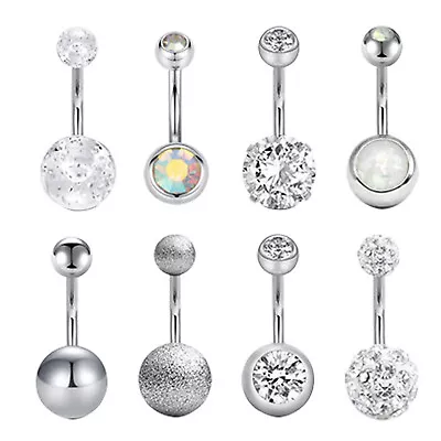 $8.99 • Buy 8 Pcs Belly Button Rings Surgical Steel CZ Navel Rings Body Piercing Jewelry 14G