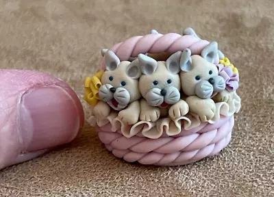 Miniature Handmade Kittens In Basket Cats Vintage Artisan Dollhouse Pets OOAK • $32.50