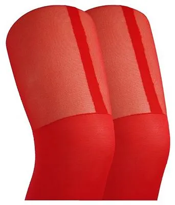Red Missi Mock Stocking Suspender Tights One Size Christmas Miss Santa Accessory • £5.49