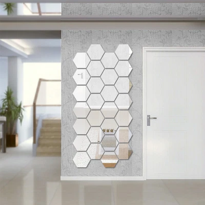 £6.59 • Buy 60X Acrylic 3D Mirror Effect Tile Wall Stickers Home Decor Stick Art Bathroom UK