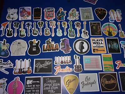 Huge Lot Of 52 Mini Guitar Decals / Stickers Case Candy Strat Tele Scrap Book • $7.99