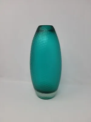 Murano 10 1/2  Venini Battuto Carlo Scarpa Style Teal Wrought Honeycomb Vase • $595