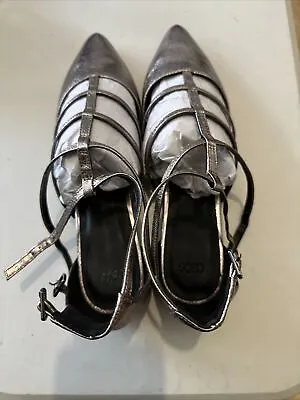 NEW ASOS Cage Flats Elegant Metallic Pewter Sandals Shoes Size UK 8 • £8.99