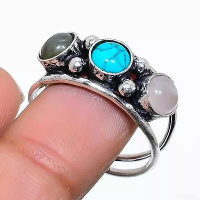 Santa Rosa Turquoise Gemstone Handmade 925 Sterling Silver Ring Size 10 R311 • $6.99