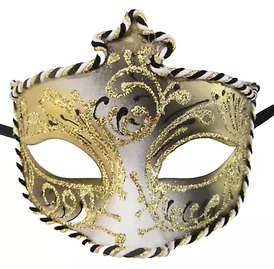 Mar000sg Handmade In Italy Masquerade Papier Mache Party Eye Mask Black/gold • £11.99