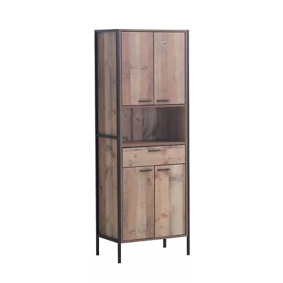 Tall Storage Bookcase Sideboard Cupboard Cabinet Rustic Industrial Oak • £176.99