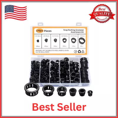 170 Pcs Cable Snap Bushing Grommets Black Round Nylon Snap In Cable Grommet Pro • $16.83