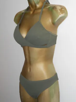 £5.99 • Buy Sexy Khaki New Look Twist Front Ribbed Bikini Size 8 Top 12 Briefs Swimwear