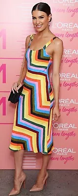 By Johnny Size 6 Dress LUANNE BIAS MIDI DRESS Colourful Stripe Elastic Stretch • $89.10