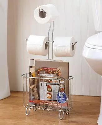 3 Roll Toilet Paper Holder And Magazine Rack Combo - Chrome Plated Rust Resista • $68.99