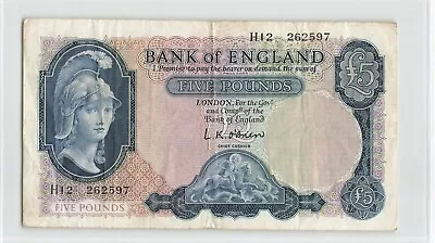 GREAT BRITAIN 5 Pounds 1961-63 ENGLAND P-372 B280 O'Brien. H12 262597. VF. C6 • $38.50