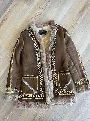 Vintage 70s Afghan Coat Penny Lane Embroidered Sheepskin Coat Hippie • $115