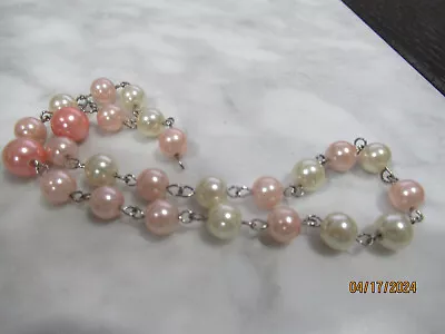 Faux Pearl Necklace  Vintage Silver Tone  Peach  As Is No Hook 13'' • $12.95