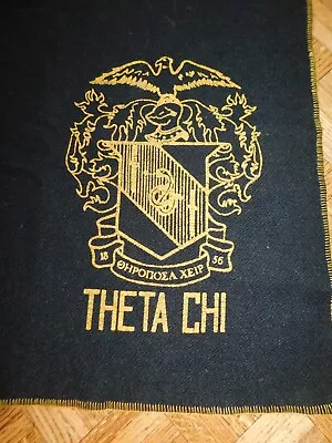 Vtg Theta Chi College Fraternity Crest Blanket Party Favor Blue Wool • $19.99
