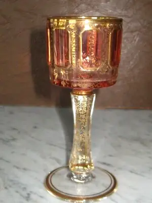 Beautiful Moser Wine Goblet Bohemian Amethyst Cabochon Panels W/ Gold • $29